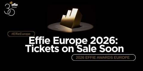 Promotional banner on a dark purple gradient background announcing “THREE DECADES OF EFFECTIVENESS. ONE SPARKLING DAY.” with details inviting attendees to the Effie Conference and Awards Gala on 3 December in Brussels. The design features a large stylized “30 YEARS” made of faceted crystal-like shapes, alongside logos for Effie Awards Europe and EACA, and uses gold and orange geometric accents for emphasis.
